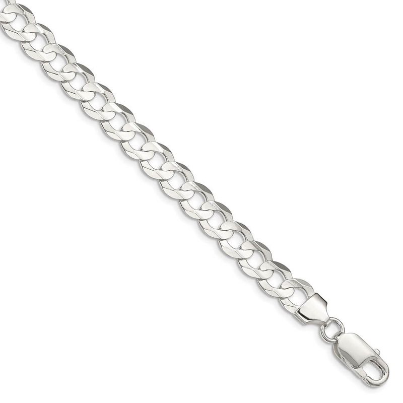 8mm Sterling Silver Solid Concave Beveled Curb Chain Bracelet, 9 Inch